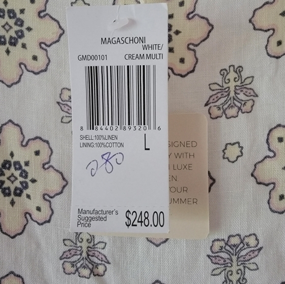 NWT Magaschoni Floral Linen Maxi Dress Cream L Large Summer Flower Cottagecore - Picture 2 of 12